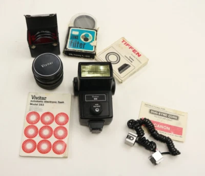 Vivitar Auto Wide-Angle 24mm Canon mount Vivitar 283 Flash & Accessories AS IS - Image 1 of 4