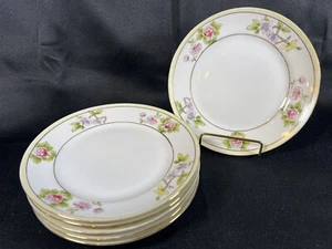 Vtg Set 6 Hand Painted Roses Porcelain Nippon China Plates 6.5’’ Floral Gold - Picture 1 of 22
