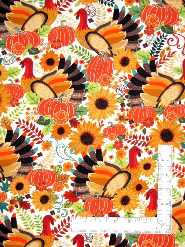 Sunflower Autumn Turkey Fabric By The Yard Gather Together Cotton Benartex - Image 1 of 1