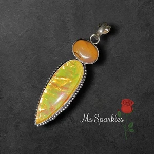 Stunning Teardrop Simulated Opal & mookite Pendant Large  925 Silver 4580 - Picture 1 of 20