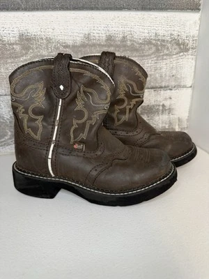 Justin Gypsy 9009Y Botas Juveniles Vaqueras Occidentales Cuero Marrón Talla 1,5 D Leer Foto 1 de 4
