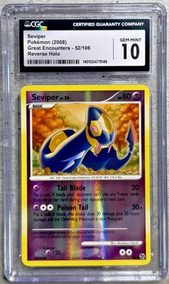 Pokemon Card Seviper Rev Holo CGC 10 Gem Mint, Great Encounters 52/106, 2008 (1) - Image 1 of 4