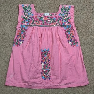 Blusa túnica J. Marie rosa floral bordada sin mangas talla mediana Foto 1 de 4