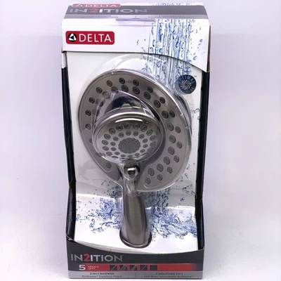 Cabezal de ducha portátil Delta In2ition 5 ajustes chorros de pulverización acero inoxidable brillante Foto 1 de 4