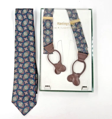 Juego de tirantes y corbatas vintage clásicos de cachemira azul marino floral Hastings Bay Foto 1 de 4