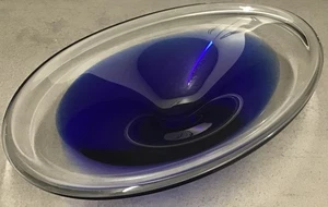 Vintage Murano Style Blue Oval Art Glass Bowl - Picture 1 of 12