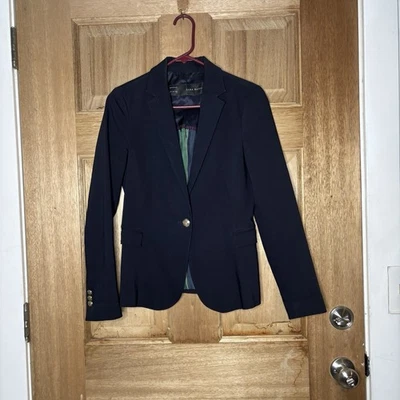 Blazer Zara Mujer Azul Marino con Botón Dorado Talla S Foto 1 de 4