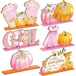 6 Pcs Thanksgiving Fall Little Pumpkin Baby Shower Decoration for Girl Wooden... - Bild 1 von 6