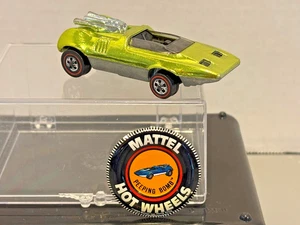 Original Vintage HOT WHEELS REDLINE * PEEPING BOMB & Button * Bright Lime * - Bild 1 von 14