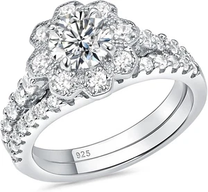 Newshe Jewellery AAAAA Wedding Ring Sets for Her Flower Engagement Rings for... - Picture 1 of 21