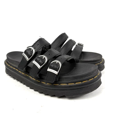 Sandalias Dr. Martens Blaire Slide para mujer 9 flores negras plataforma hebilla SoftWair Foto 1 de 4