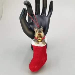 Vintage Schnauzer Dog In Flocked Stocking Christmas Ornament Stone Resin Puppy - Picture 1 of 10