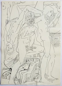 Zeichnung Federzeichnung Tinte Menschen Akt Erotik Frauen Edvard Frank Nachlass - Picture 1 of 8