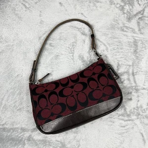 COACH Shoulder Bag Red Brown Signature Detailing Fashion Accessory Pouch Casual - Picture 1 of 12