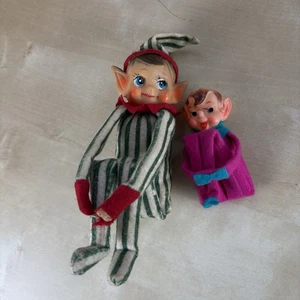 Vintage Knee Hugger Weihnachtself Los 2 Gestreift Grün Rosa Regalsitter - Bild 1 von 8