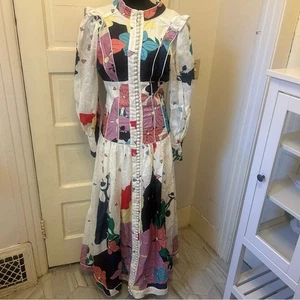 Mackenzie Mode Button Me Up Maxi Langarm Leinen Kleid Art to Wear Boho - Bild 1 von 15