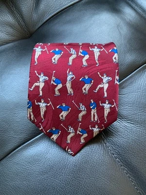 Museum Artifacts Game of Golf Red Silk Neck Tie  Handmade 3.75"x59" - Image 1 of 4