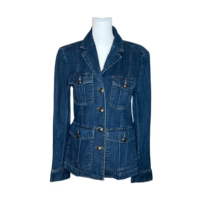 复古 Y2K Chaps 牛仔夹克 M 结构化纽扣实用 Baddie Western 经典 — 第 1/4 张图片