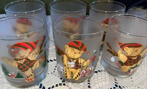 6er SET VINTAGE DURCHBRUCH MATTIERTE GLÄSER 22K GOLD 4,5" groß WEIHNACHTEN TEDDYBÄREN - Bild 1 von 11