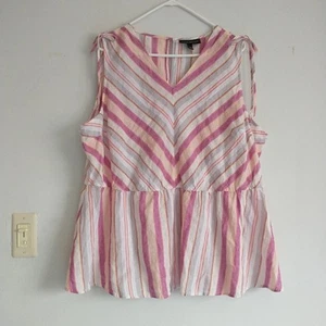Lane Bryant Top Blouse Womens 22/24 Pink Striped Chevron Peplum Sleeveless Beach - Picture 1 of 7