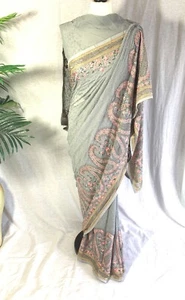 Indischer Sari Hyderabadi Chikan Kari Work Sari Bluse Stück reines Georgette UK - Bild 1 von 14