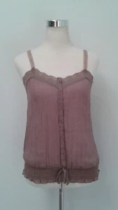 Full Tilt brown taupe sheer button lace camisole women's top shirt fits 4-6 5-7 - Picture 1 of 13