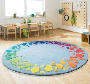 Round Kids Rug Hand Tufted Rug Aesthetic Rug Large Area Rug 5x5 8x8 9x9 Custom - Picture 1 of 4