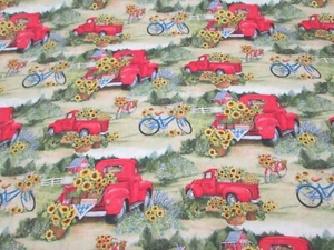 RED TRUCK & BICYCLE - 36"L X 44"W - 1 YD - 100% COTTON - VERY NICE!!! - Picture 1 of 7