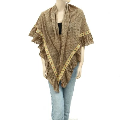 Ewa I Walla Mirror Embroidered Ruffle Wrap Triangle Scarf Printed Shawl M 252876 - Image 1 of 4