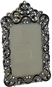 Argento SC Sicura Swarovski Crystal Enameled Silver-tone Black Picture Frame - Picture 1 of 8