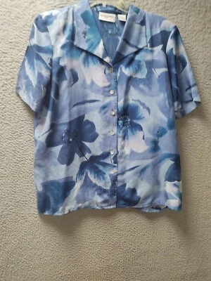 Camisa Top Alfred Dunner Mujer Talla 12P Azul Floral 100% Seda 1010 Foto 1 de 4