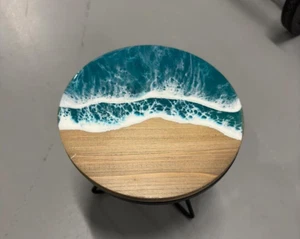 18" Round Epoxy End Table Wood and Resin Living Room Furniture - Picture 1 of 5