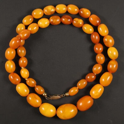 schöne Art Deco Oliven Halskette aus Bernstein Butterscotch, 46cm, 6-12mm - Bild 1 von 2