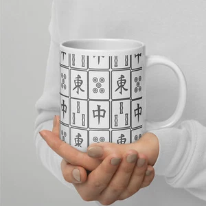 Fun Mahjong Tiles Ceramic White Glossy Mug - Picture 1 of 7
