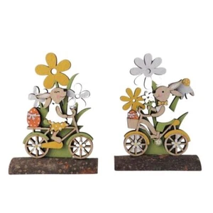 Set of 2 Wooden Rabbits on Bicycles Easter Decorations Novelty Home Accessory - Foto 1 di 1