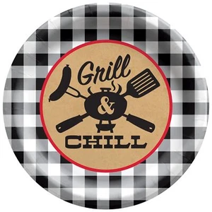Black Gingham BBQ Picnic Cookout Theme Party 8.5" Paper Dinner Plates - Picture 1 of 1