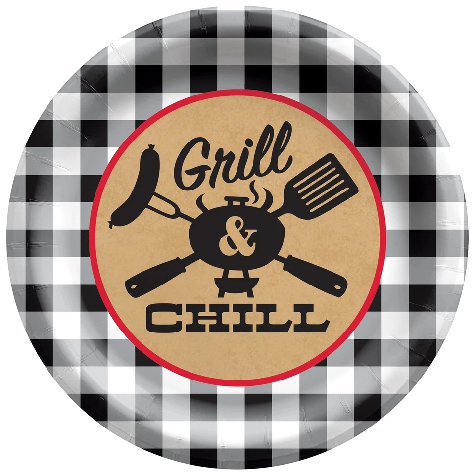 Black Gingham BBQ Picnic Cookout Theme Party 8.5" Paper Dinner Plates - Image 1 of 1