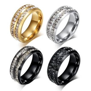 Anillo de boda para mujer Double Rowes AAA CZ correa de compromiso de acero inoxidable talla 5-12 - Imagen 1 de 13