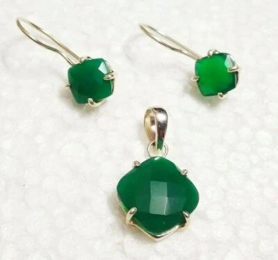 Conjunto de colgante de plata de ley 925 de ónix verde natural Regalo de... - Imagen 1 de 4