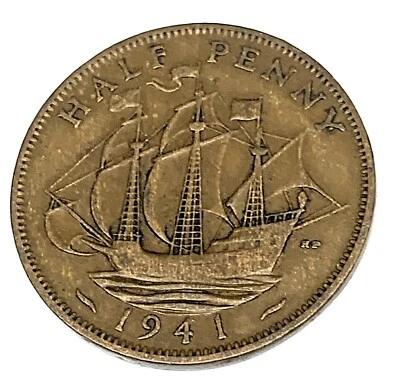 # C3894 MONEDA DE GRAN BRETAÑA, MEDIO CENTAVO 1941 Foto 1 de 2