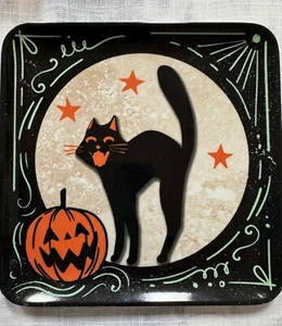Spooky Night Halloween Blk Cat Pumpkin MELAMINE Appetizer / Dessert Plates Set 4 - Picture 1 of 5