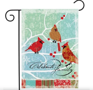 Celebrate Family Cardinals 2-seitige Yard Flagge Winter Weihnachten Banner 12"x18" - Bild 1 von 4