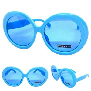 GAFAS DE SOL RETRO EXAGERADAS DE GRAN TAMAÑO X-Grandes enormes grandes redondas marco azul y lente - Imagen 1 de 6