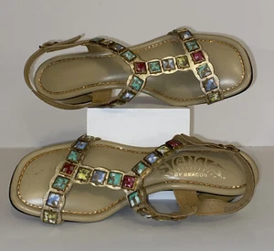 Vintage Signals by Beacon Damen-Sandalen Größe 7 N schmal 60/70er goldfarben bunt steinfarben - Bild 1 von 12