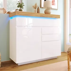 Hochglanz Sideboard Kommode mit 3 Schubladen und 2 Türen LED App Control, Weiß - Bild 1 von 12