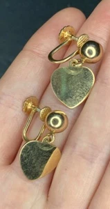 Pendientes vintage Forstner atornillados corazón colgante 1/20 oro 12k rellenos 3,76 gramos - Imagen 1 de 14