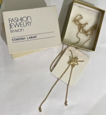 Collar de cadena vintage 1982 Avon Starfish Lariat placa de oro 28" estrella pez  Foto 1 de 4