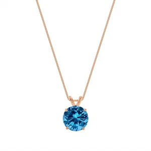 3 Ct Round Cut Blue Solid Real 14K Rose Gold Solitaire Pendant 18" Necklace - Picture 1 of 3
