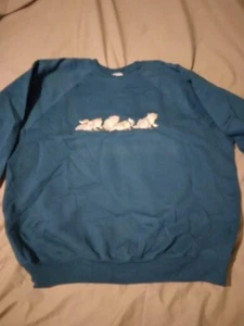 Adult 2X Sweatshirt Turquoise Row of cats fiber Print 277081 - Picture 1 of 2
