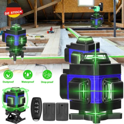 4D Laser Level 16 Line Grün Licht 360°Selbstnivellierend Kreuzlinienlaser&Stativ - Bild 1 von 4